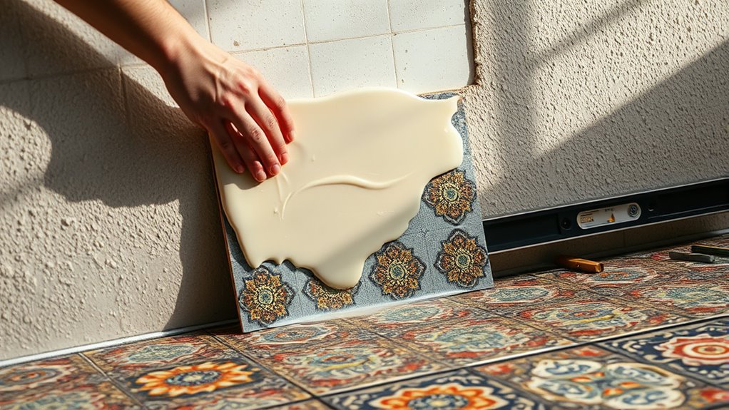 adhesive application for tiling