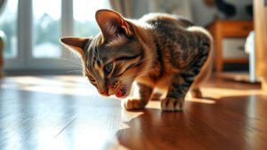cat licking floor behavior