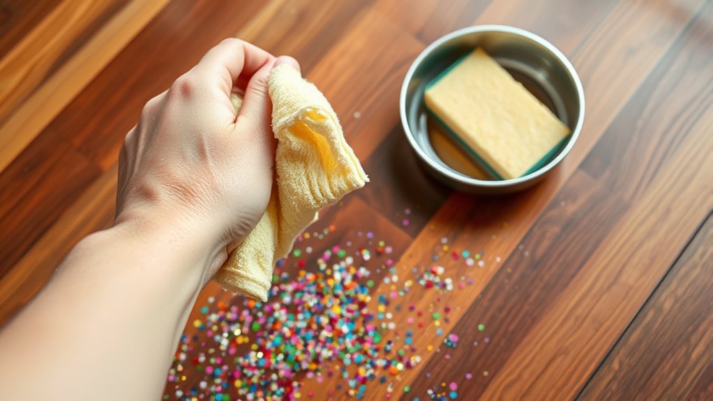 damp cloth glitter cleanup