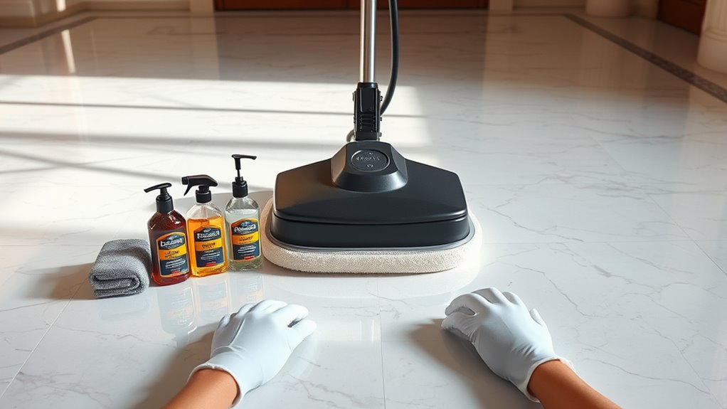 polishing marble floor steps