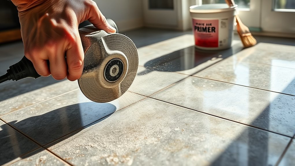 sanding tiles for adhesion