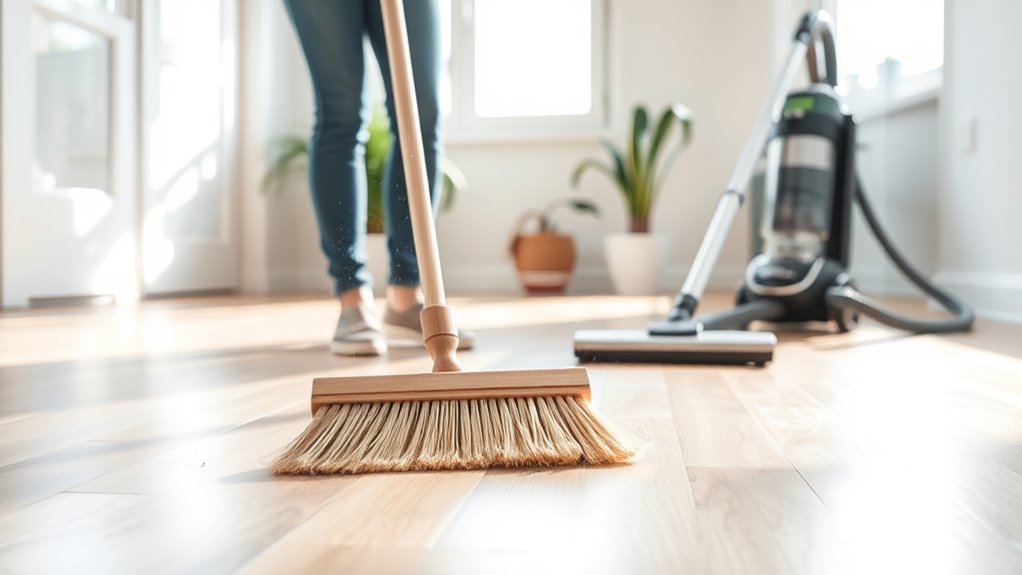 sweep or vacuum floors carefully