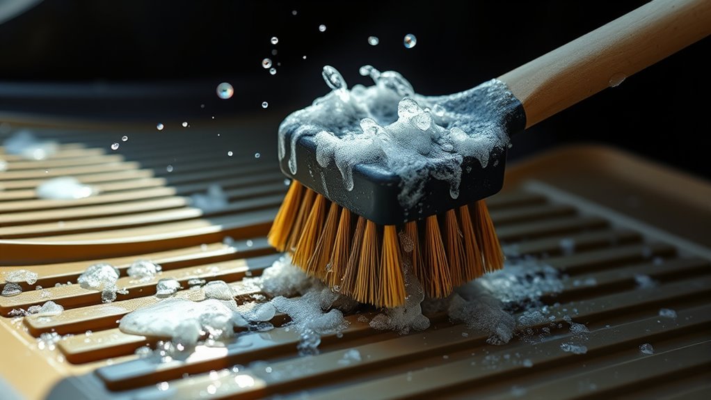 thoroughly scrub rubber mats