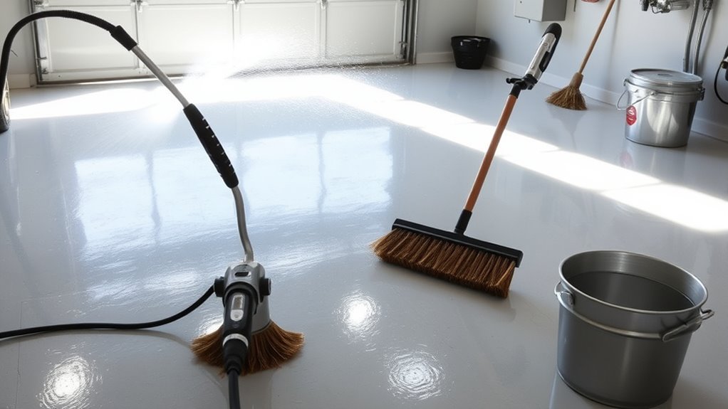 clean garage floor thoroughly