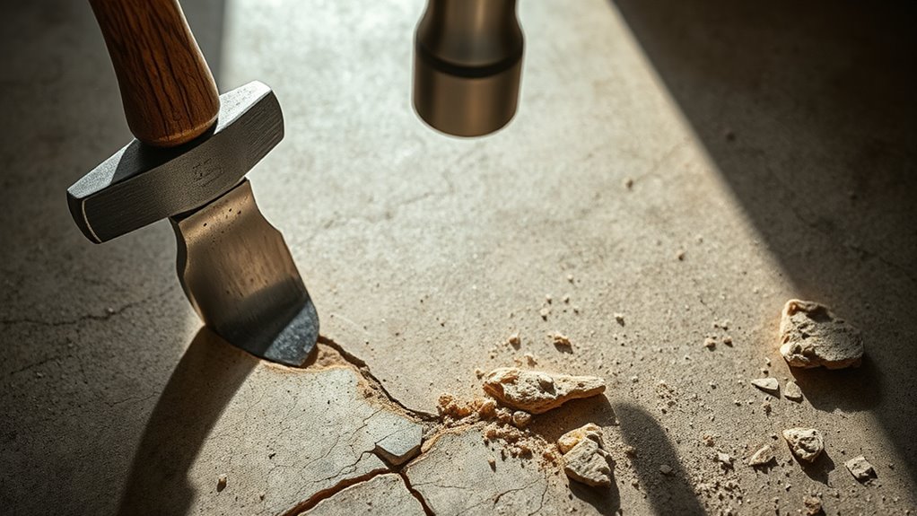 loosen tiles with tools