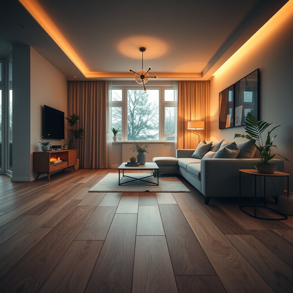 Acclimating parquet flooring materials and planning layout for installation in a living room