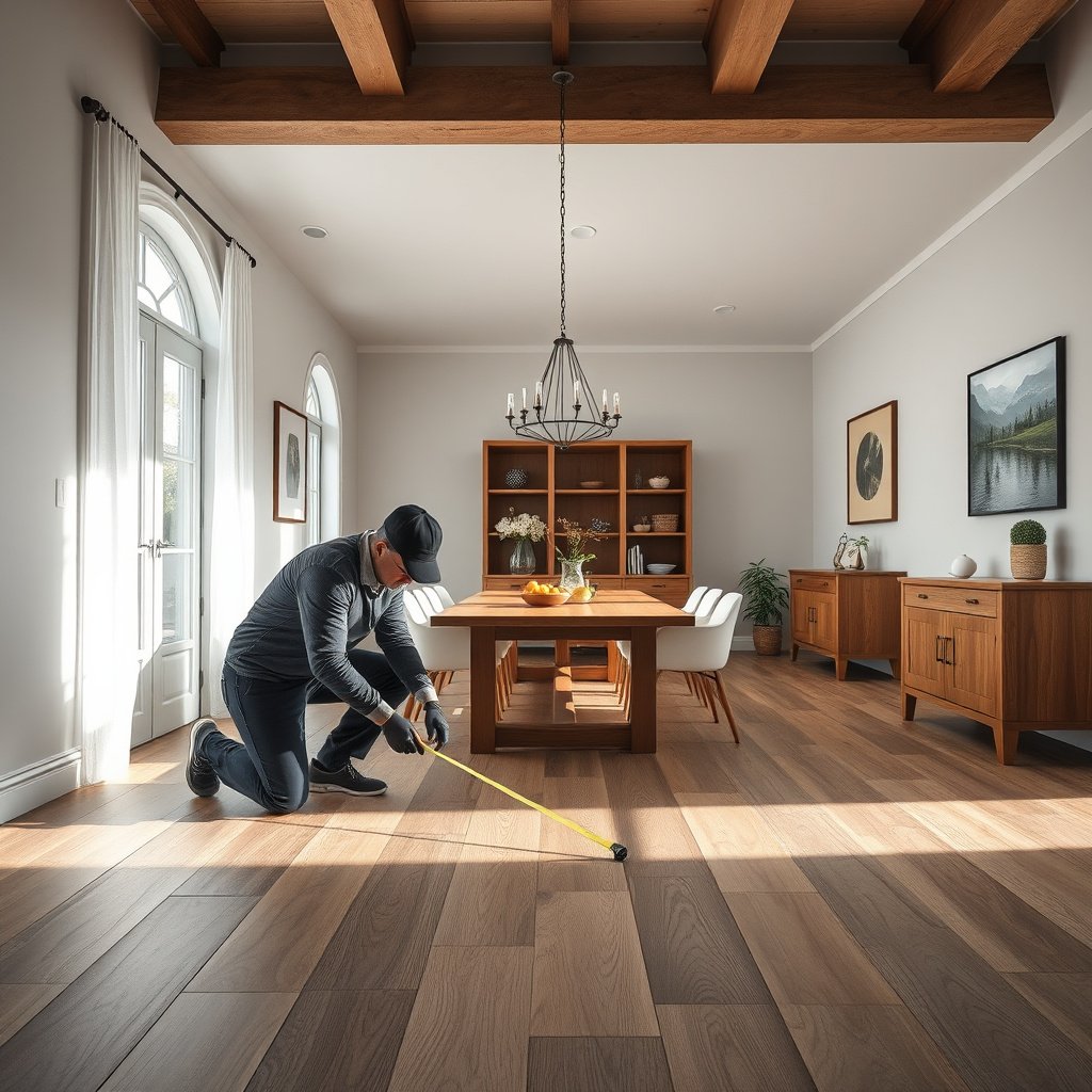 Measuring the footprint of a dining room for laminate flooring installation