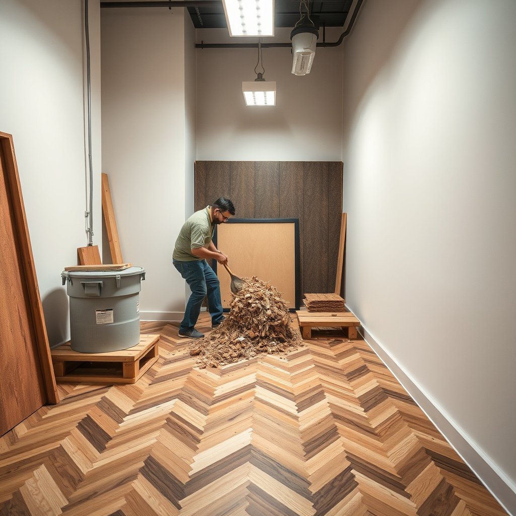 Image illustrating how to add waste and extra pieces when calculating material for chevron floors.