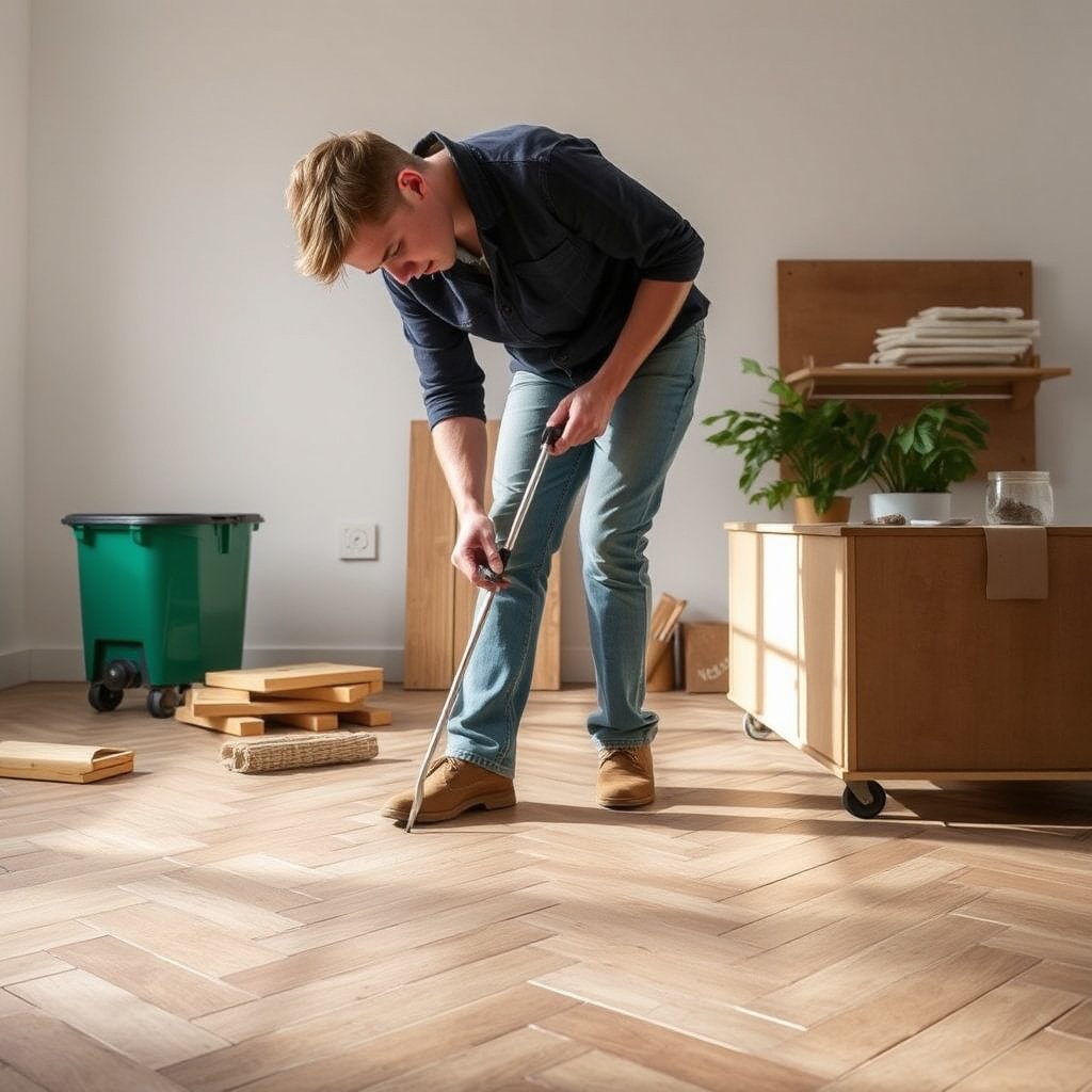 Step 4 of making slip-resistant herringbone floors: applying the traction system correctly and testing it.