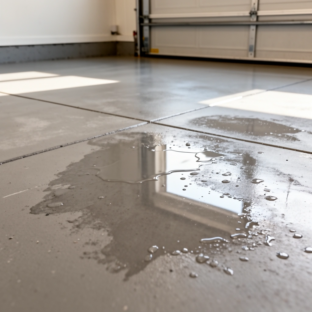 A homeowner assessing moisture levels before choosing a bathroom garage flooring system.