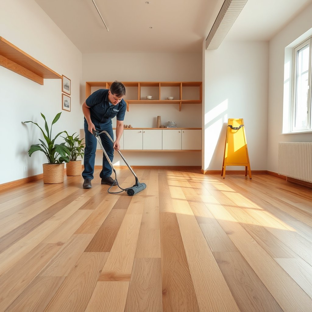 Image showing how to assess stain type on engineered wood floors and protect the finish in a sunroom.