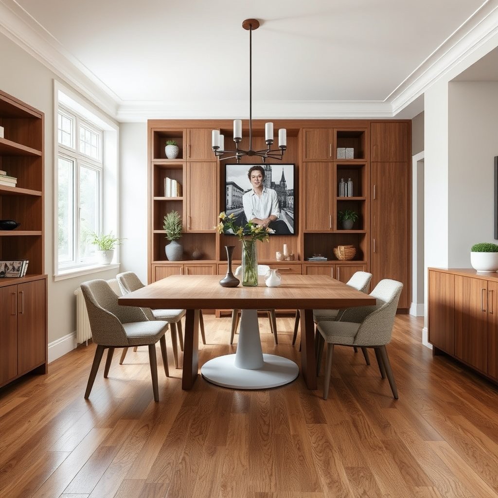 A family discussing their dining room requirements for engineered wood flooring options.