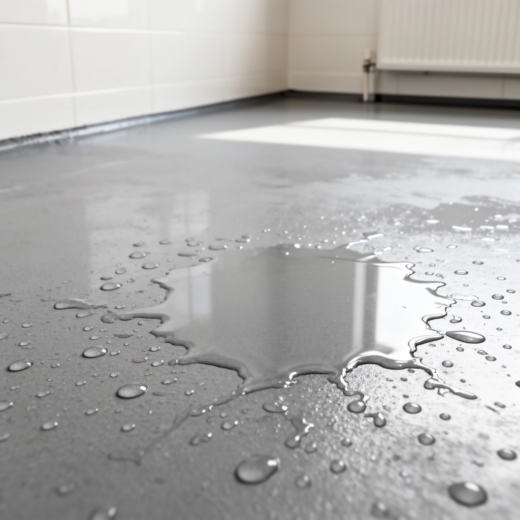 A homeowner assessing bathroom floor options for waterproofing systems.