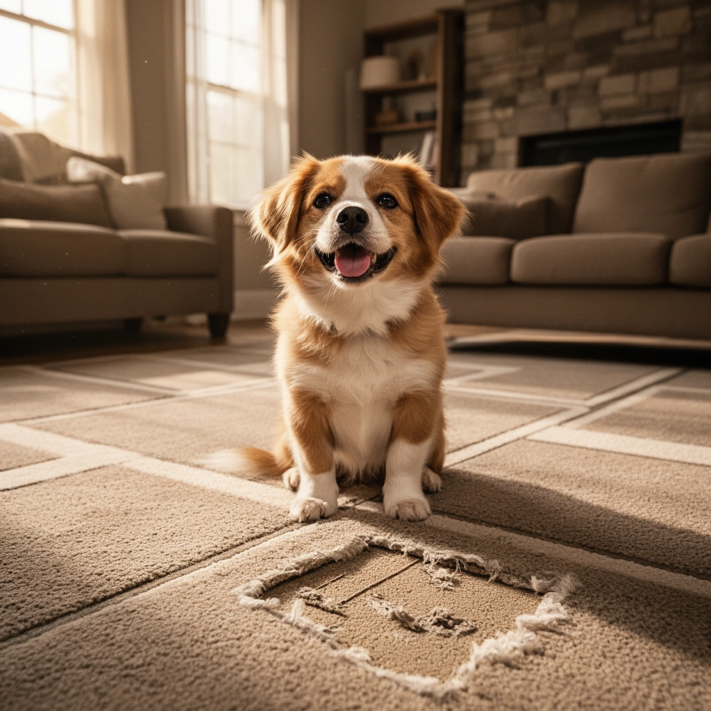 Image showing an assessment of damaged carpet tiles and identifying tile types for restoration.