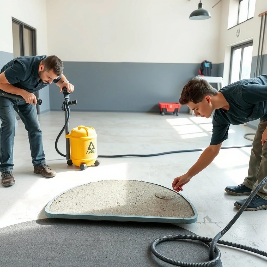 Image showing a close-up of damaged concrete floor needing repair assessment before restoration.