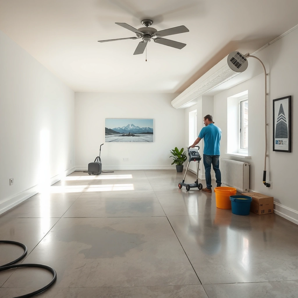 Person assessing a concrete floor to decide on the finish for refinishing.