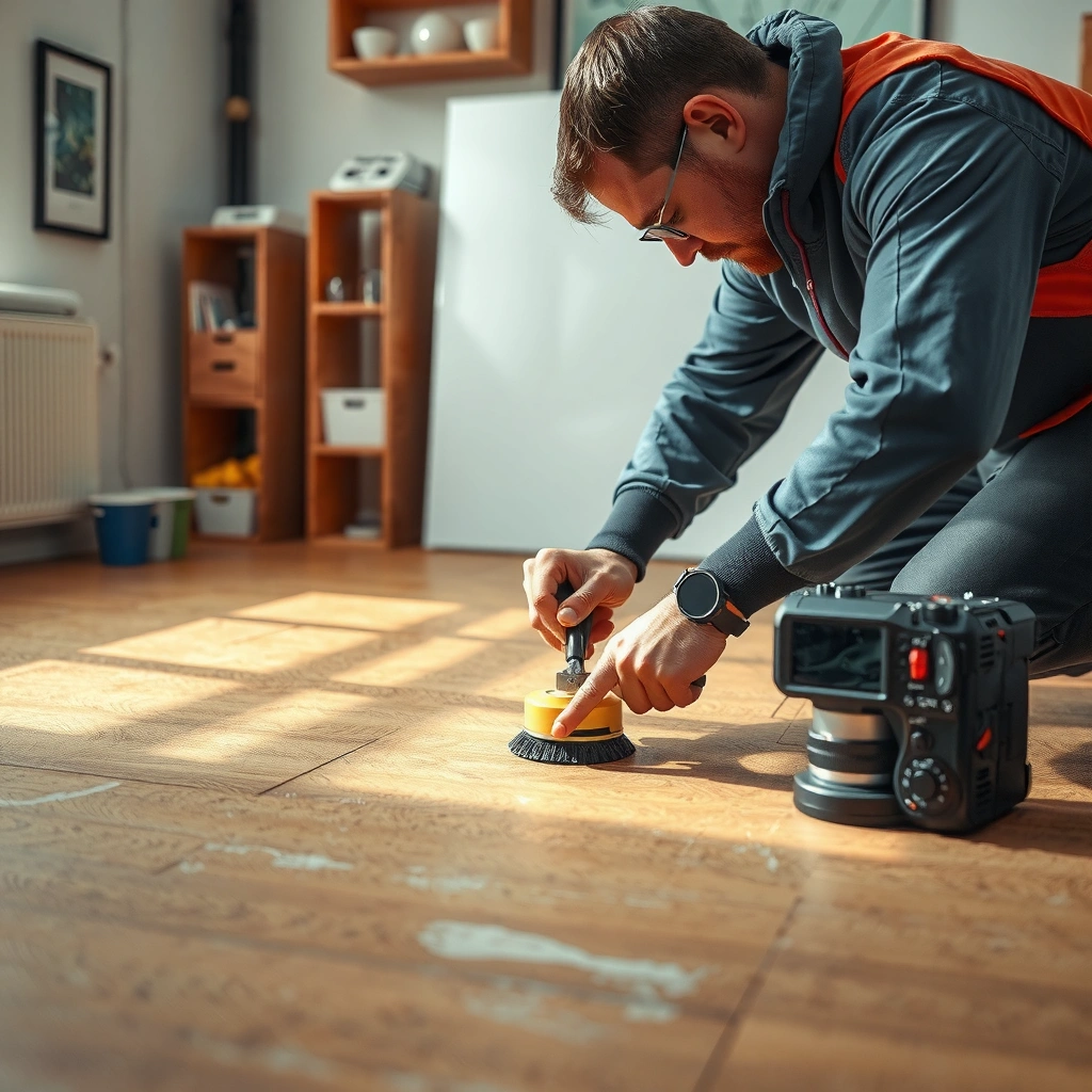 Image showing how to assess scratches on cork floors, distinguishing between surface scratches and gouges.