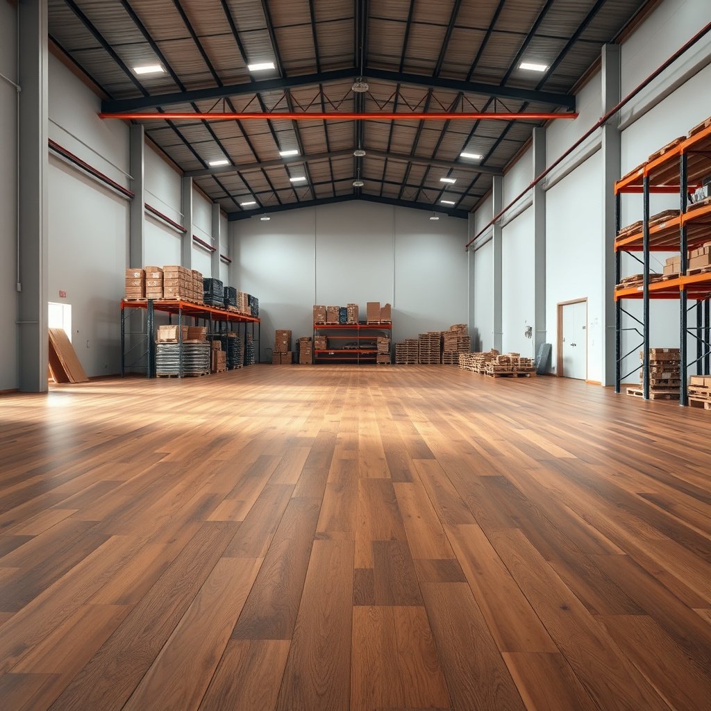 Image showing assessment of damaged laminate floors in a warehouse for replacement