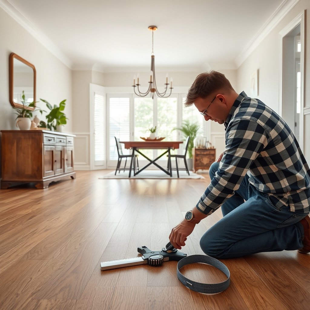 Image showing chips, gaps, and lifting on laminate floors in a dining room