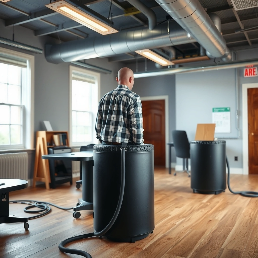 A person inspecting damaged sheet vinyl floors before refinishing them.
