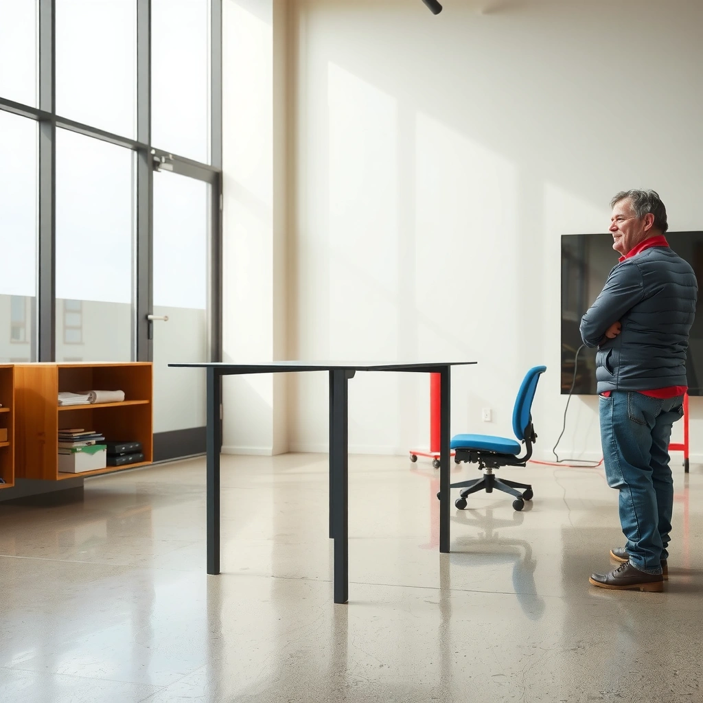 A person measuring dent depth in polished concrete floors to determine repair needs.