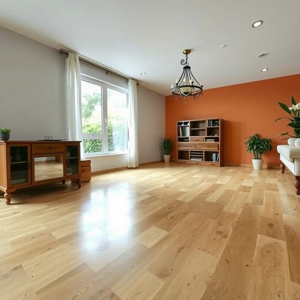 A person examining a dent in bamboo flooring for finish damage during repair assessment.