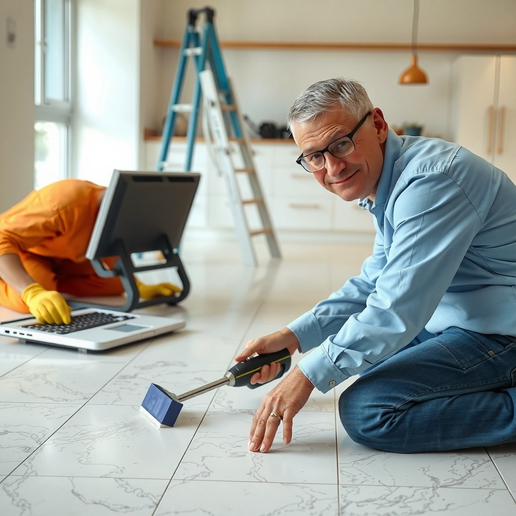 Image showing the difference between a dent, chip, and crack in granite flooring.