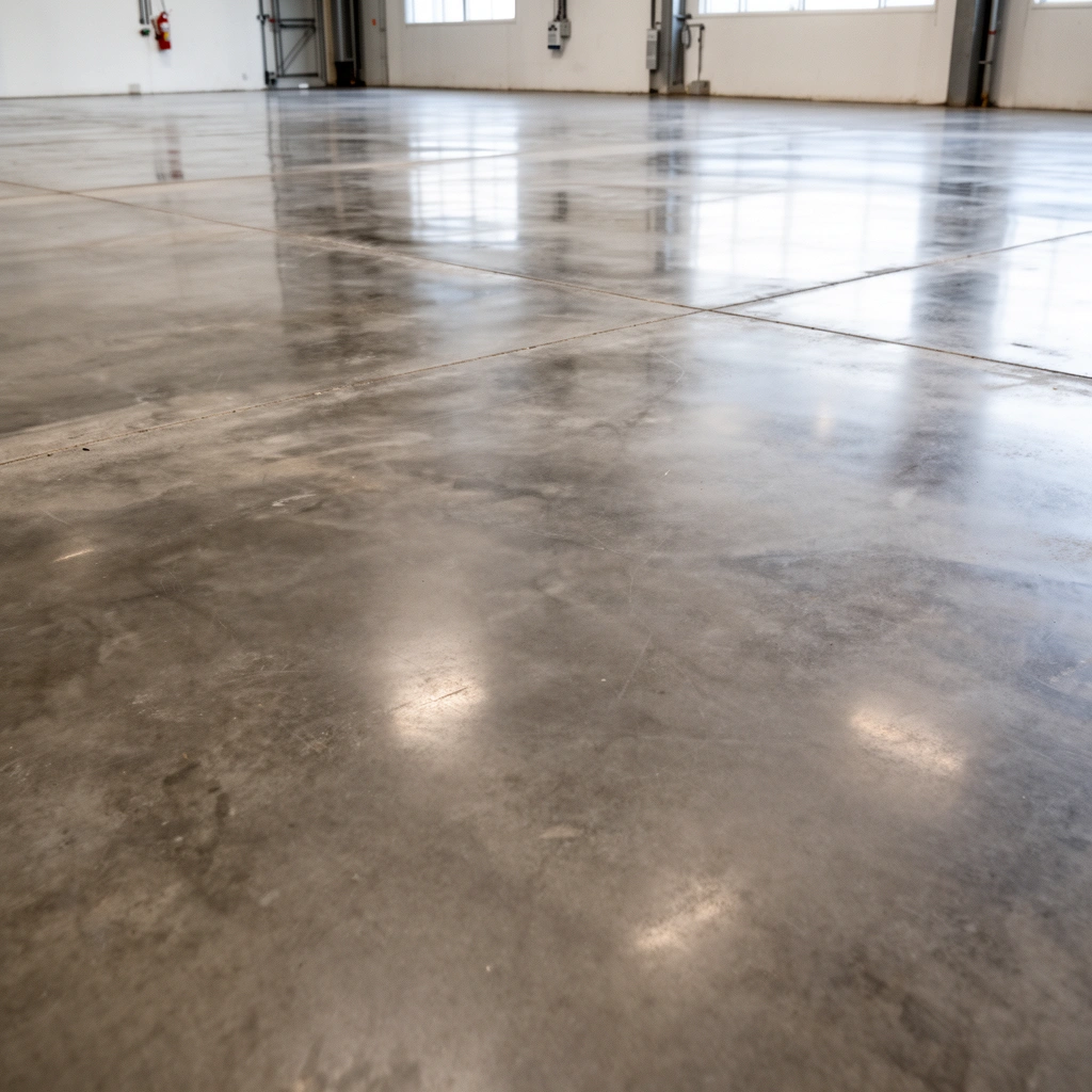 An expert evaluating the condition of an industrial floor before replacement.