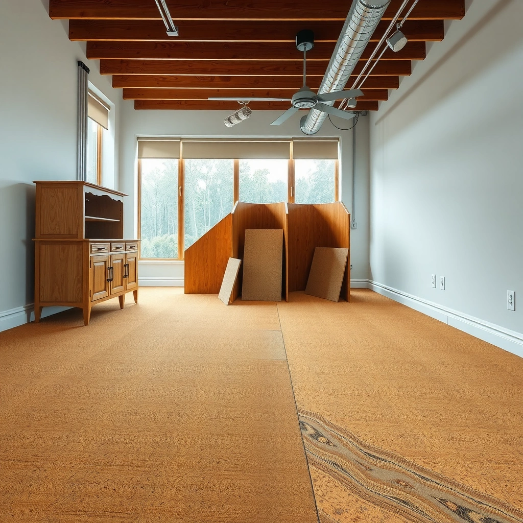 Measuring the flatness of uneven floors before installing cork flooring.