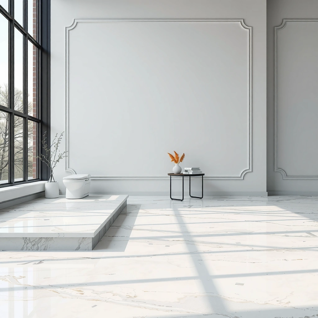 Measuring the flatness of an uneven floor before installing marble floors.