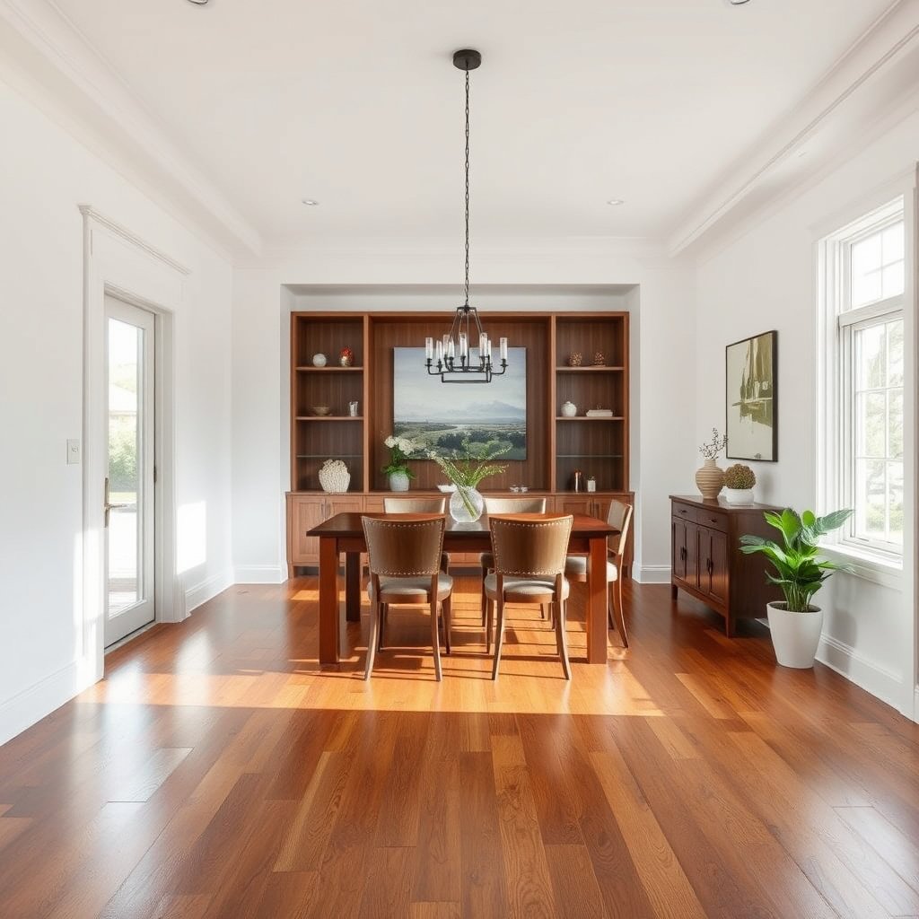 Close-up of hardwood floor showing existing finish for waterproofing assessment