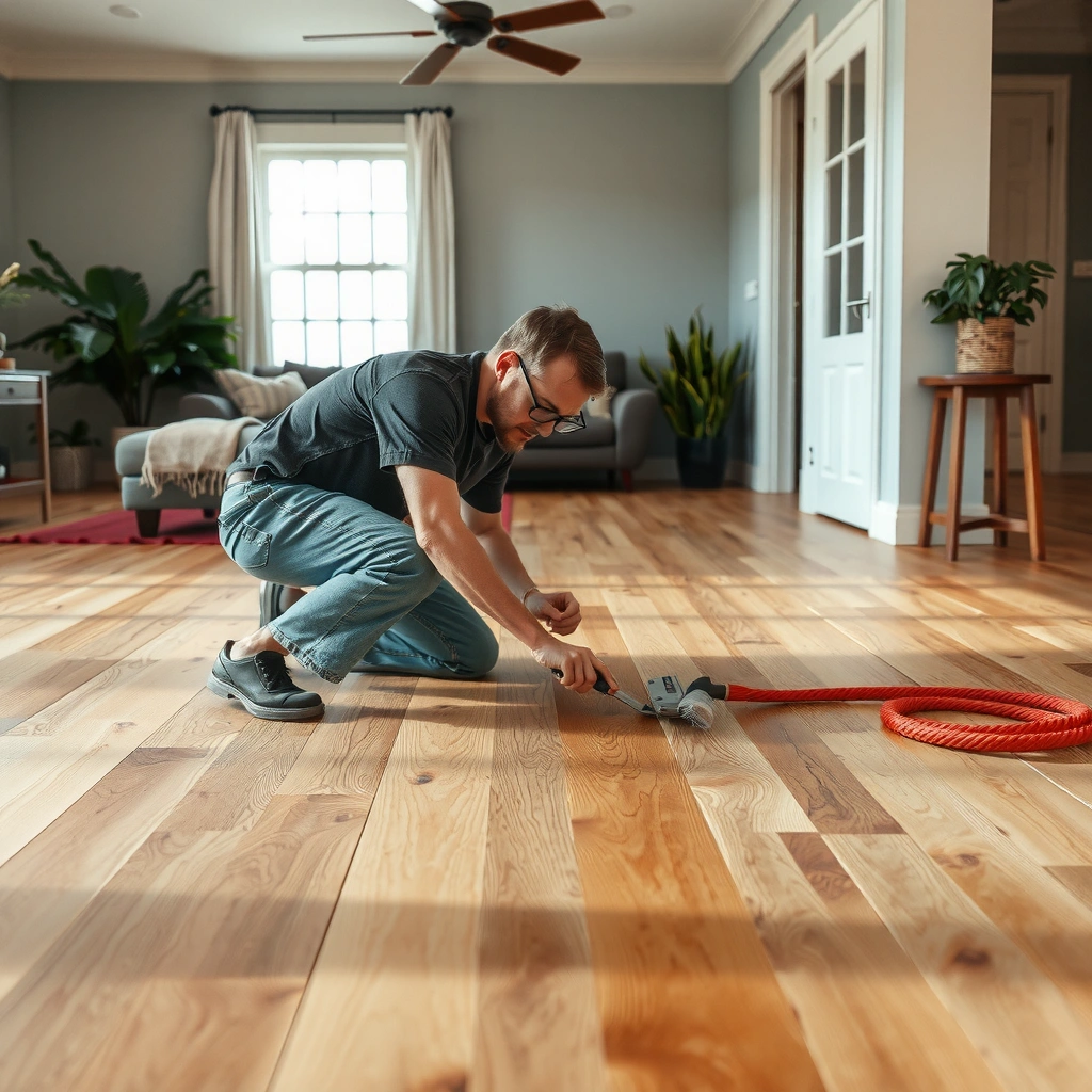 Image showing how to assess scratches on hardwood floors, distinguishing between finish and bare wood.