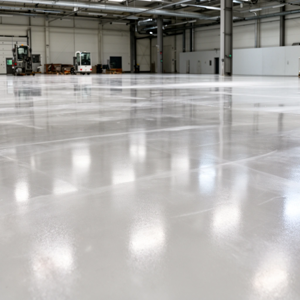 A professional assessing an industrial floor to plan the polishing finish for optimal results.