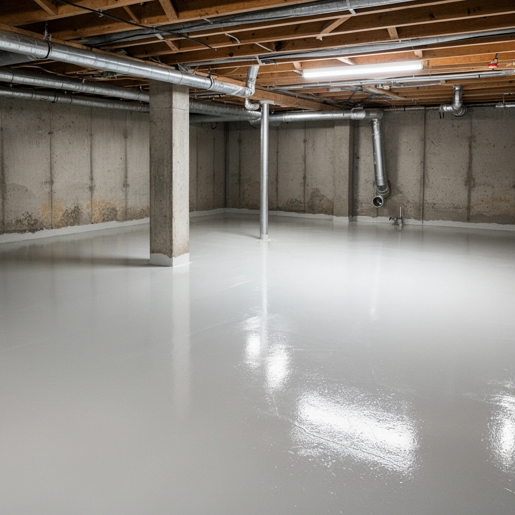 A homeowner checking for moisture problems in a basement before sealing the floor.