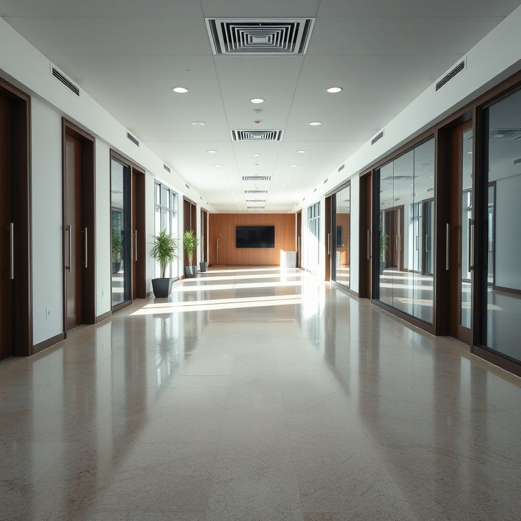 Image illustrating moisture risk assessment for waterproof vinyl flooring in a commercial office environment.