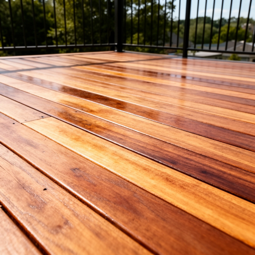 Image showing an outdoor floor being assessed for surface quality and damage during refinishing process.