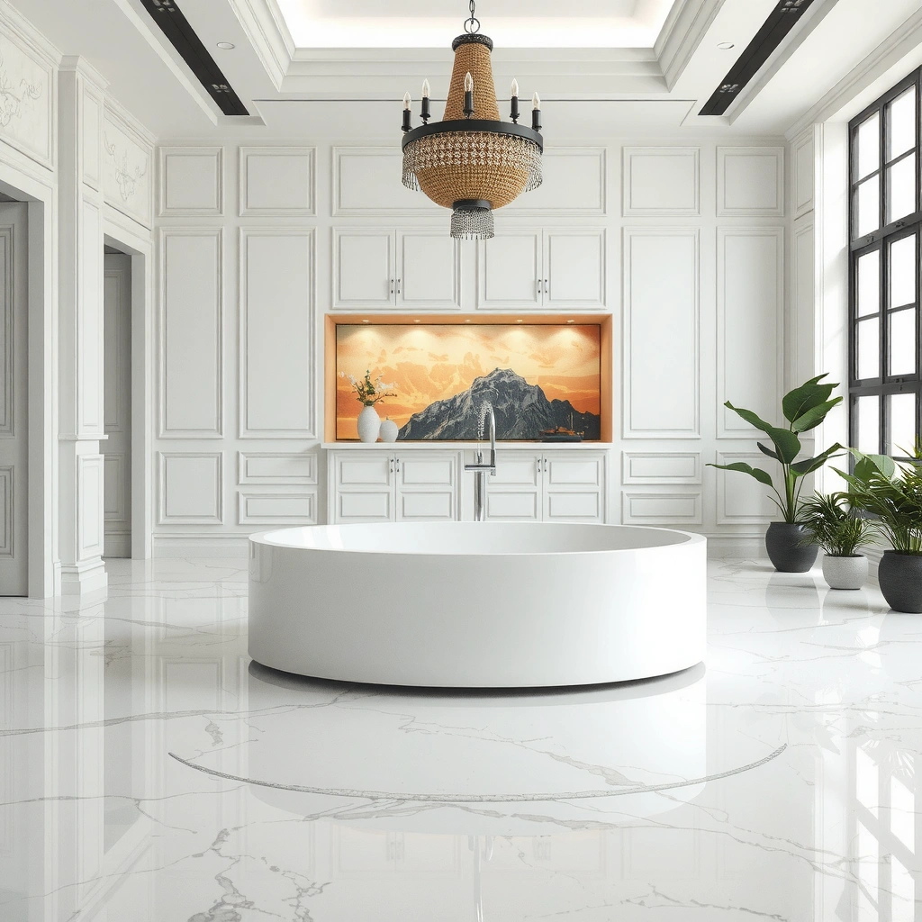 A close-up of marble floor showing a surface scuff and an etched groove for scratch depth assessment.