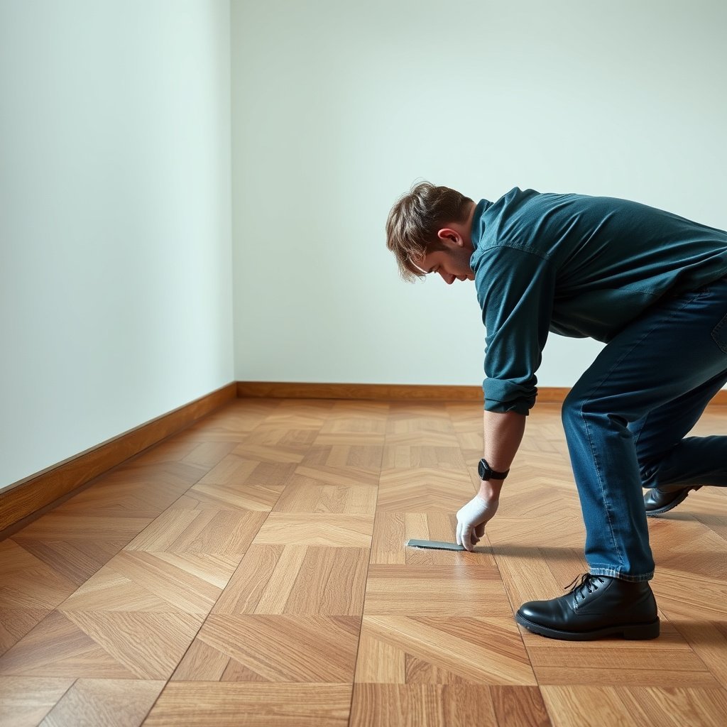 Image showing how to assess scratch depth on parquet floors, distinguishing scuffs from gouges.