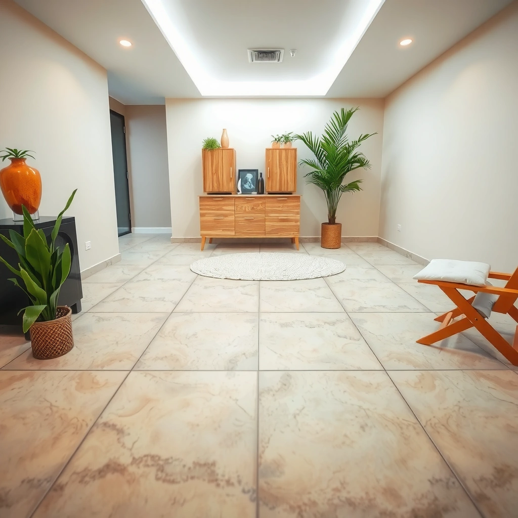 Person examining scratch depth on a travertine floor finish for repair.