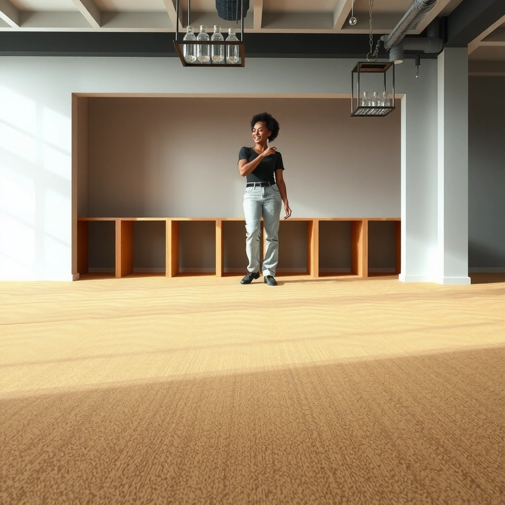 Image showing a person examining cork flooring to identify slipperiness causes for safety improvements.