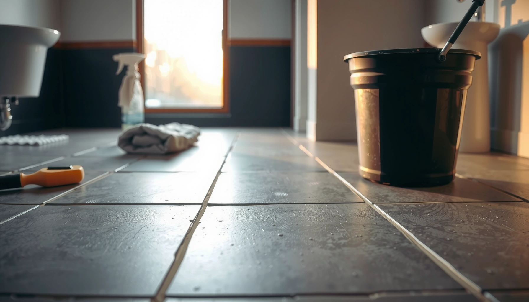 Step-by-step tips for restoring bathroom floors, showcasing tools and techniques for repair.