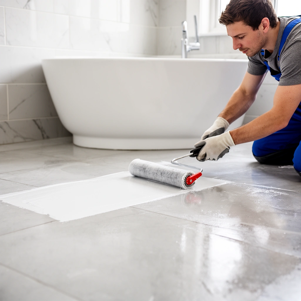 Various sources and materials for sealing bathroom floors in a step-by-step guide.