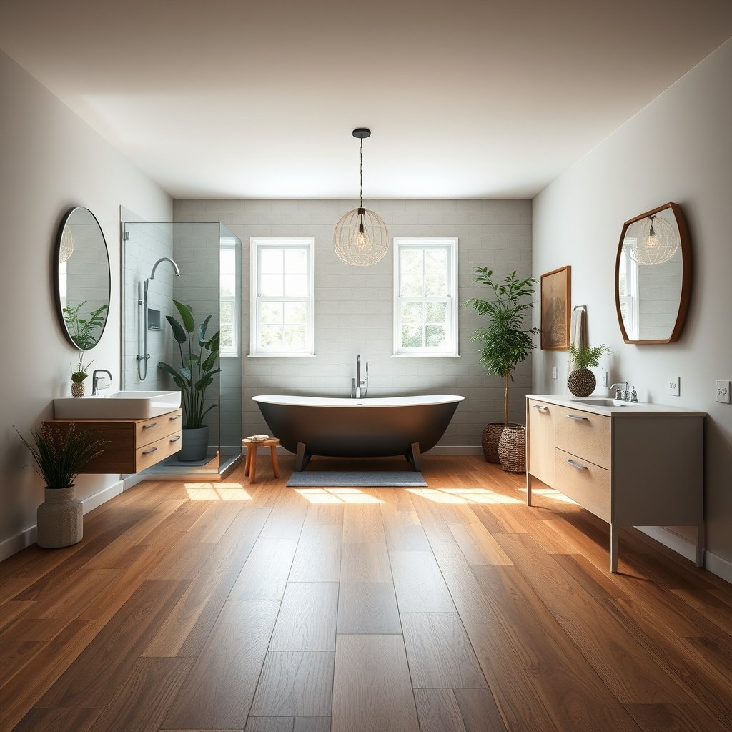 A risk map highlighting common failure points for engineered wood floors in bathrooms.