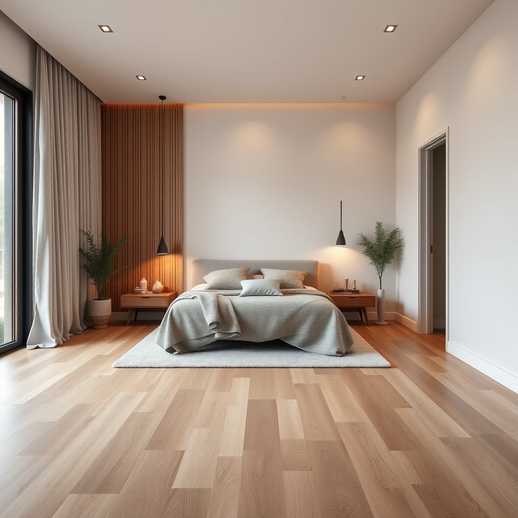 Daily habits for maintaining laminate floors in a bedroom, showcasing cleaning tools and techniques.