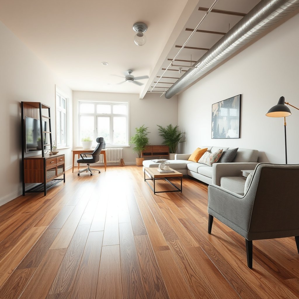 Infographic detailing how to estimate laminate flooring costs for a basement project.