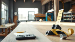 Illustration showing how to calculate material for sheet vinyl floors with measurements and tools.