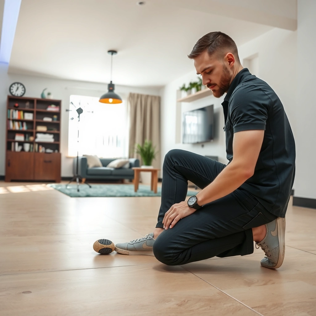 Inspecting ceramic tile floors for water, residue, or worn finish causing slipperiness