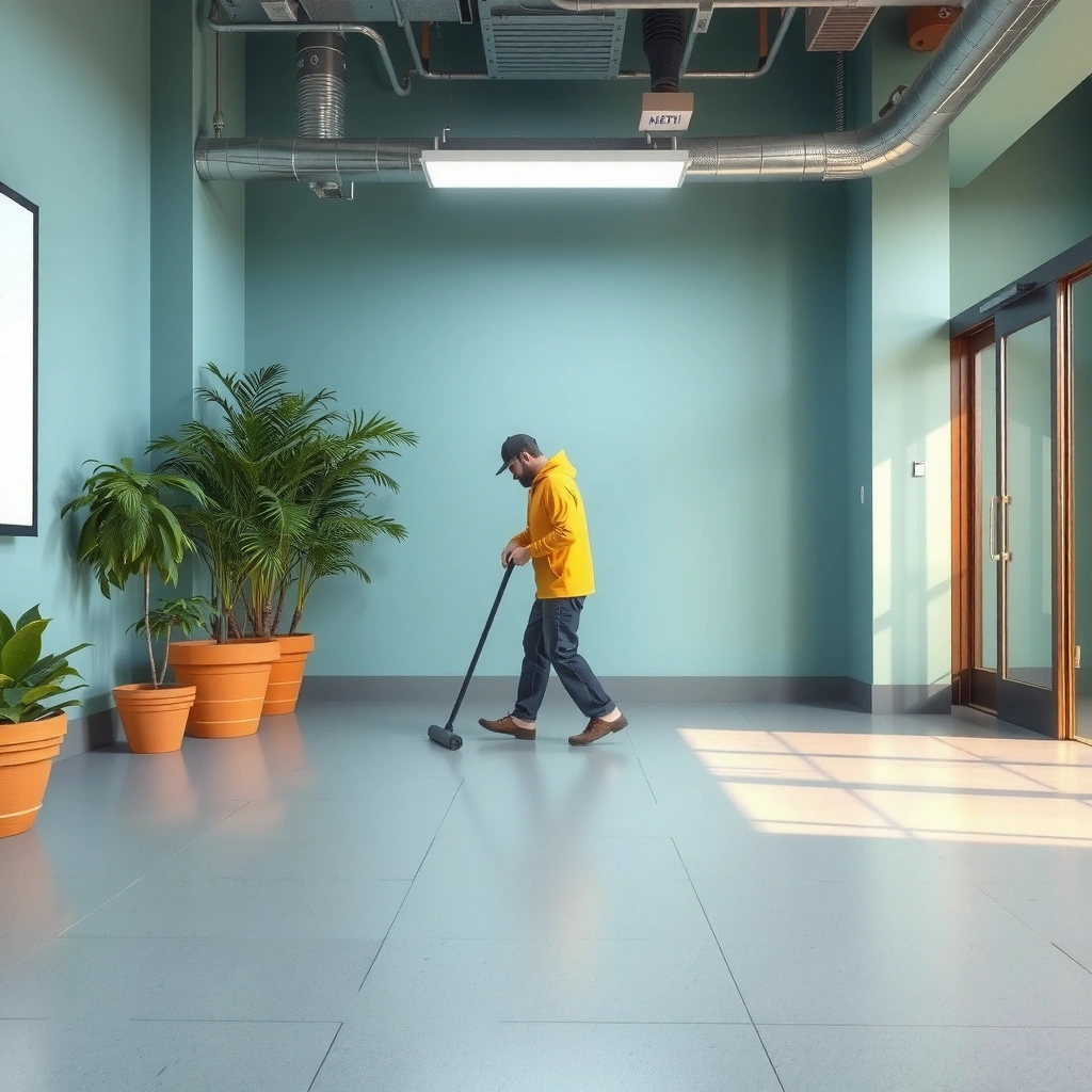 Image illustrating causes of slipping on sheet vinyl floors: moisture, residue, and dust.
