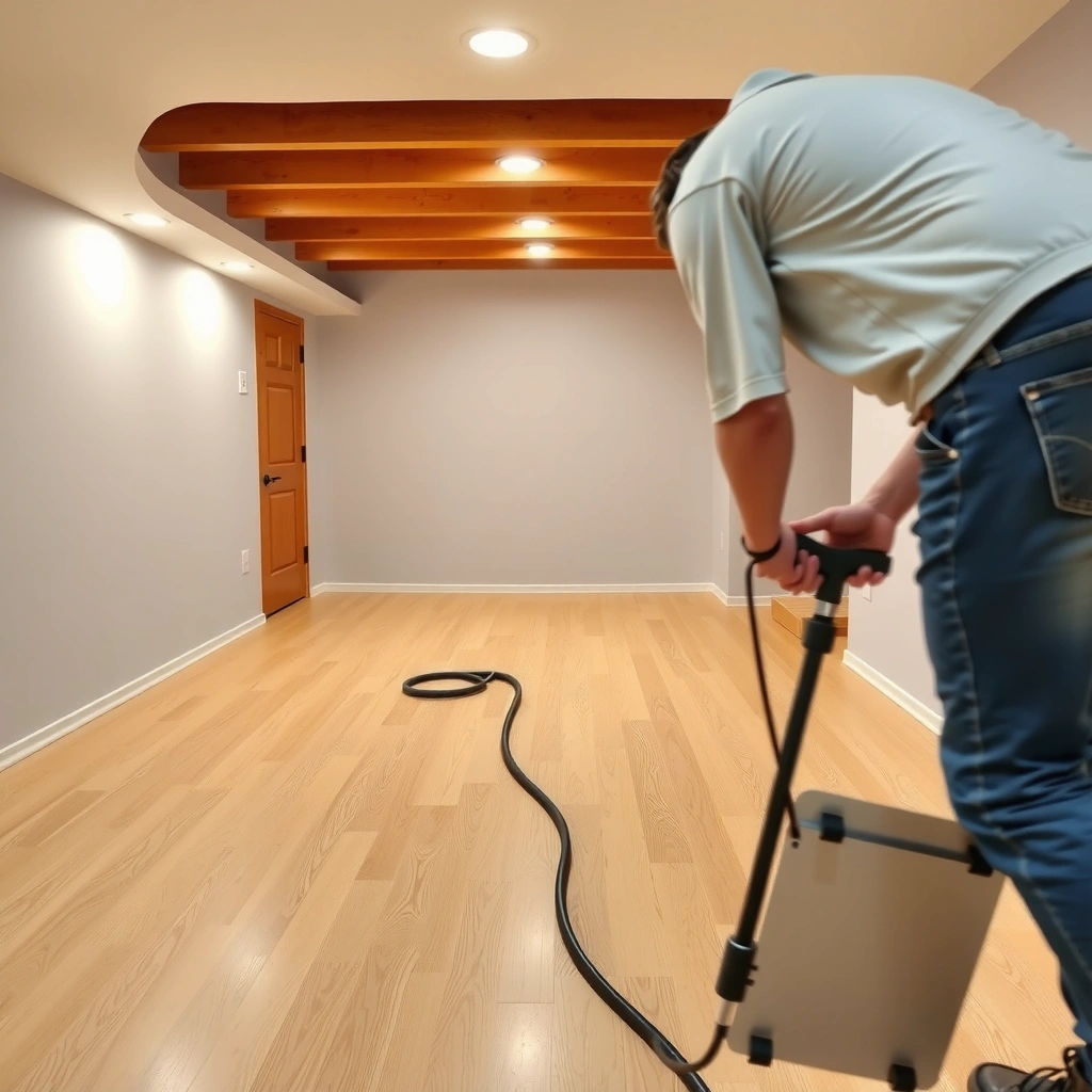 Checking moisture levels in a basement before installing hardwood floors to ensure proper conditions.