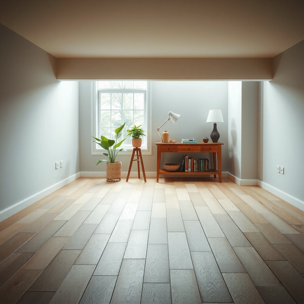 Inspecting the stability and flatness of an existing floor before installing cork flooring.